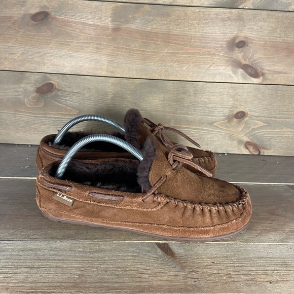 Ll bean wicked good Men size 7 shoes brown suede shearling lined comfort slipper - Picture 2 of 8